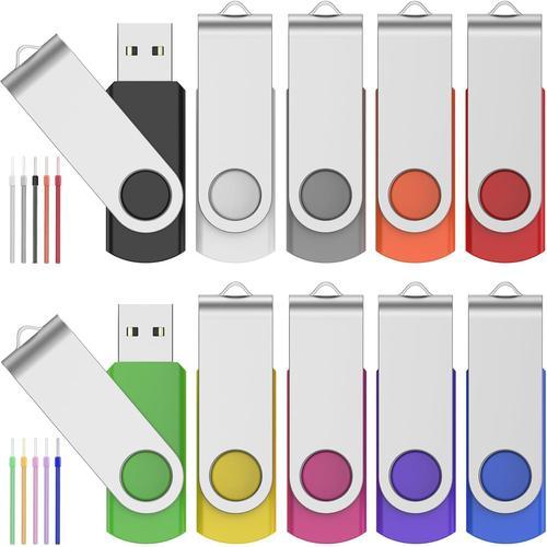 Cle USB 128MB Lot de 10 Clés USB 2.0 Mémoire Sticks - Petite Capacité Clef USB 128 Mo Rotatif PenDrive Lecteur Flash USB - Cles USB Multicolore Mémoires USB 2.0 avec Cordes