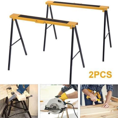 COSTWAY Lot de 2 Tréteaux Pliants en Acier Tréteau de Travail Pliable Portable Sciage Chevalets Support Stands Métallique