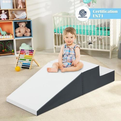 Costway 2 Pcs Blocs De Construction En Mousse Pour Tout-Petits Antidé Modules De Motricité Pour Grimper Glisser Ramper Blanc+Noir