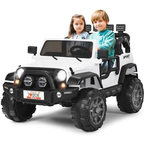 Costway Jeep Voiture 4x4 Électrique 12v Pour Enfants 3+ Ans, 2 Places, Télécommande 2.4g, Lumières Led Et Musique,Blanc