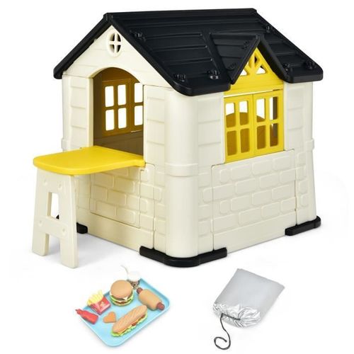 Costway Maisonnette Enfants - 164x124x132 Cm, Maison De Jeu Avec Table De Pique Nique, Cabane De Jardin En Pehd Anti-Uv Jaune