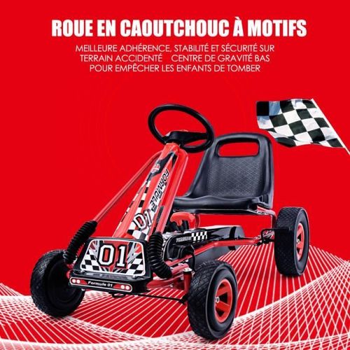 Kart À Pédales En Métal 1 Place Rouge Avec Roues En Caoutchouc 101 X 61 X 62cm Convient Pour 3 À 8 Ans Go Karting Enfant
