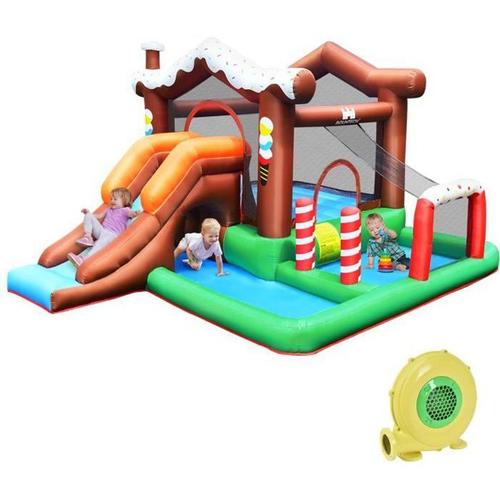 Costway Château Gonflable Pour Enfants Avec Souffleur 480w Toboggan Cercle De Basket-Ball Fosse Mur D'escalade Filet De Sécurité