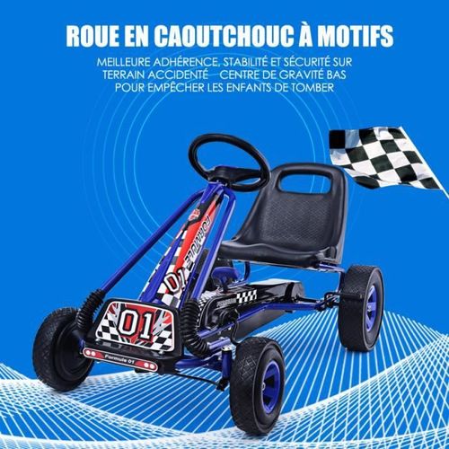 Kart À Pédales En Métal 1 Place Bleu Avec Roues En Caoutchouc 101 X 61 X 62cm Convient Pour 3 À 8 Ans Go Karting Enfant