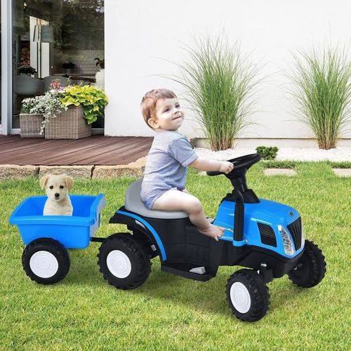 Costway Tracteur Électrique 6v Avec Remorque Pour Enfants 3+ Ans, 2-3 Km/H, Avec Effets Sonores Et Lumineux, 106 X 42 X 49 Cm, Bleu