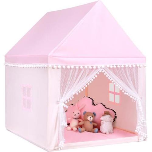 Costway Tente Pour 4 Enfants, Cabane De Jeu Intérieure/Etérieure Avec Tapis Lavable 120 X 105 X 140 Cm(L X L X H), Rose