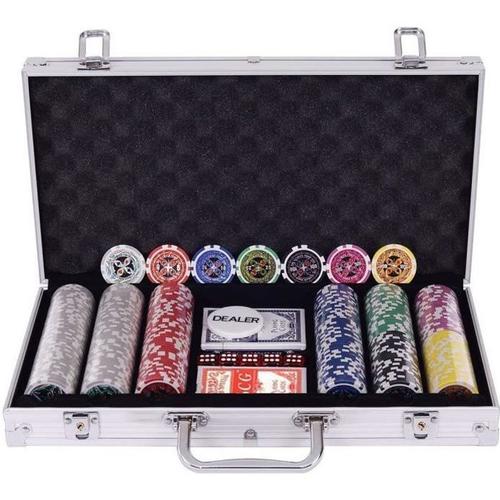 Costway Mallette Coffret De Poker Professionnelle 300 Jetons 2 Jeux De Cartes, 5 Dés,1 Boutons, Tapis En Feutre Etui En Aluminium