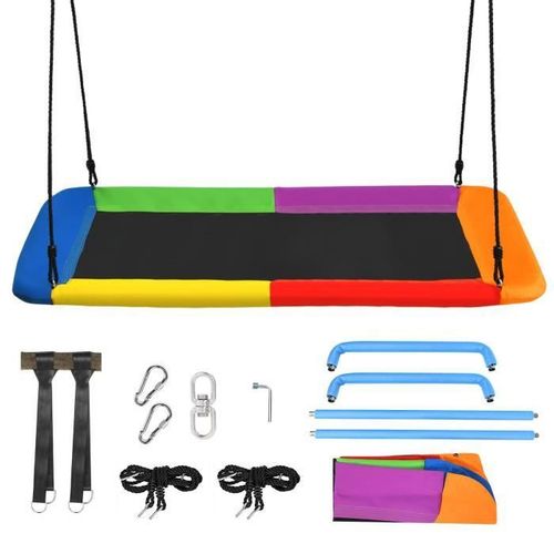Costway Balançoire Nid En Plate-Forme En Tissu Oxford Avec Cordes De Suspension Hauteur Réglable 100-180cm Poids 315kg Extérieur