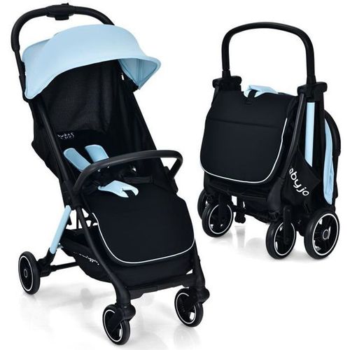Costway Poussette Bébé Pliant À Une Main Dossier Incliné 100°-145° Et Auvent Repose-Pieds Réglables Structure En Aluminium Bleu