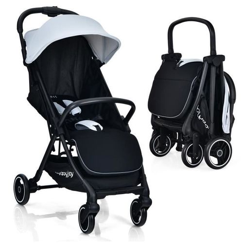 Costway Poussette Compacte Pliant À Une Main Dossier Incliné 100°-145° Et Auvent Repose-Pieds Réglables Structure En Aluminium Gris