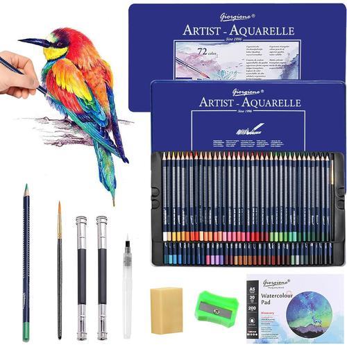 Crayons De Couleur,72 Crayons Aquarellables,Professionnel Crayon Avec Boîte En Métal,Crayons De Couleurs Adultes Pour Mélange,Idéal De Coloriage Pour Les Artistes,Adulte,Enfants