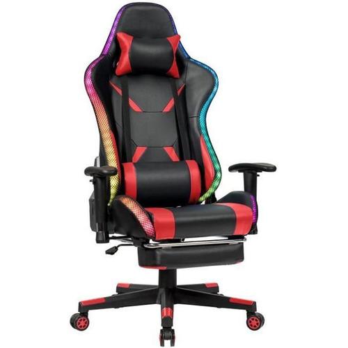 Fauteuil Gaming Rvb Costway - Dossier Inclinable - Hauteur Et Repose Pieds Réglable - Rouge