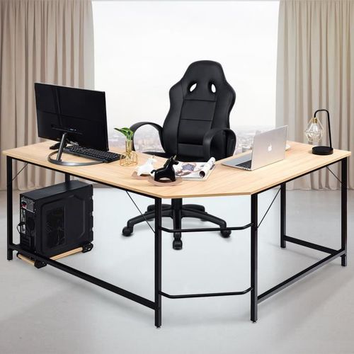 Bureau D'angle Table Informatique 168 X 125 X 74cm Bureau D'ordinateur En Bois Avec 6 Pieds Réglables Métal