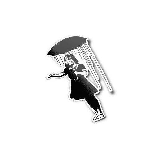 Pack x5 AUTOCOLLANTS STICKERS Banksy graffiti street art fille parapluie pluie triste love liberté (9x4cm) vinyle resistant eau & uv