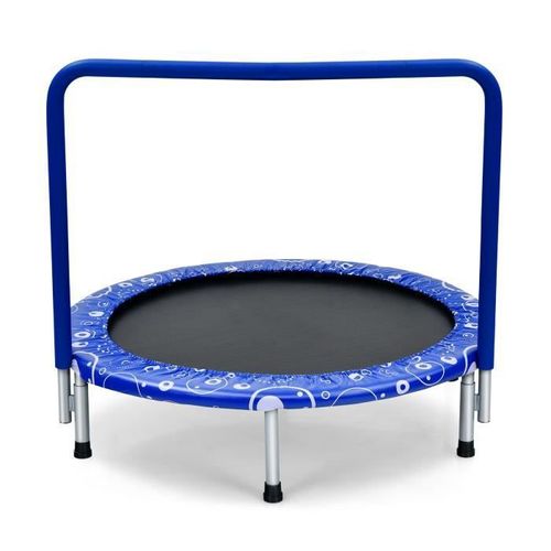Costway Trampoline Enfants Pliable Ø92cm Housse De Sécurité Matelassée,Poignée Recouverte 30 Cordes Elastiques Intérieur 150 Kg Bleu