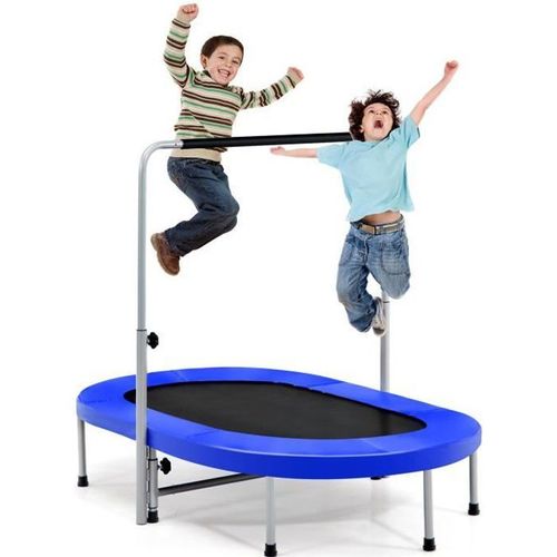 Costway Trampoline Enfants Pliable Intérieur/Extérieur Avec Main Courante Ajustable Coussin Tapis De Saut Charge 150kg Bleu