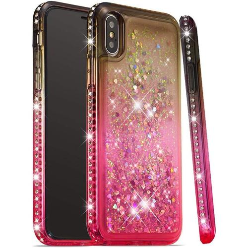 Meeter Coque En Silicone Iphone X/Iphone Xs, Personnalisé Liquide Paillette Transparente Silicone Gel Antichoc Kawaii Housse Pour Apple Iphone X/Xs (Gris & La Poudre)