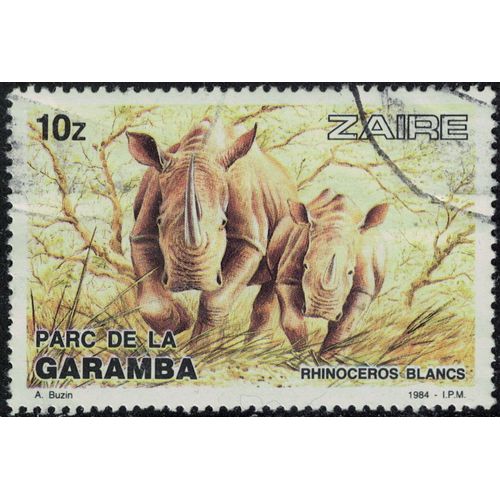 Zaïre 1984 Oblitéré Used Parc De La Garamba Ceratotherium Simum Rhinocéros Blancs Y&t Cd 1149 Su