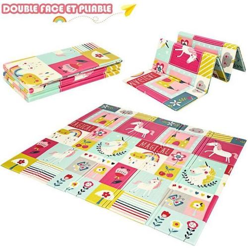 Tapis De Jeu Pliable Pour Bébé - Costway - Image Licorne Et Poney - Xpe Non Toxique - Antidérapant