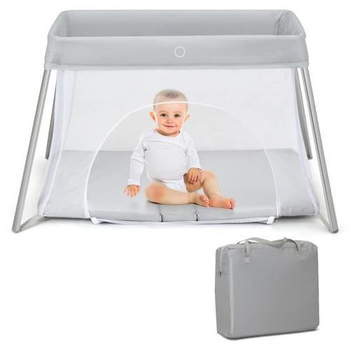 Lit Parapluie Bébé Pliant Costway Avec Matelas Souple Lavable - Argent