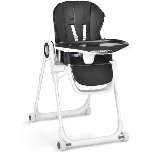 Costway Chaise Haute Bébé Pliage Rapide Siège Renversé 6 Hauteurs 3 Dossier 4 Repose-Pieds Plateaux Doubles Amovibles Noir