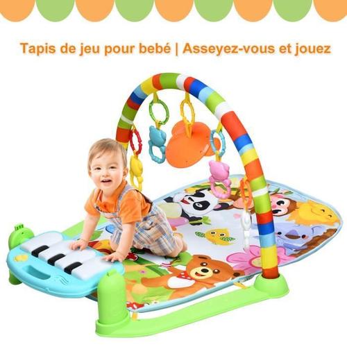 Costway Tapis D'eveil Evolutif Avec Musique Pédale De Piano Effect Lumieres Tapis De Jeu,4 Jouet Suspendu Et 1miroir Pour Bébé