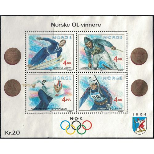 Norvège Bloc Used Médaillés Or Norvégiens Jeux Olympiques Lillehammer Y&t No Bf16 Su