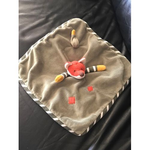 Doudou plat Renard Foxy vert orange et rayé BUKOWSKI