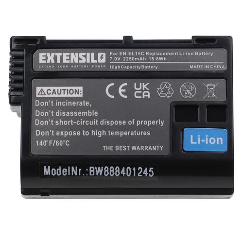EXTENSILO Batterie compatible avec Nikon D800, Z5, Z6II, D800E, D810, D780, D850, D810a, Z6 appareil photo (2250mAh, 7V, Li-ion), puce d'information