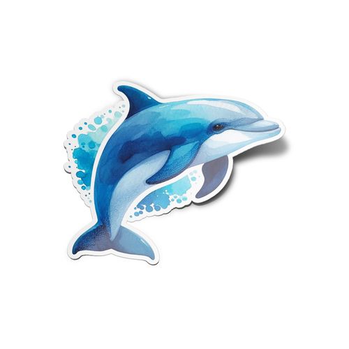 Pack X5 Autocollants Stickers Dauphin Aquarelle Bleu En Vinyle - Résistant Uv Et Eau - Déco Marine Artistique Animaux Amoureux Océans 9cm