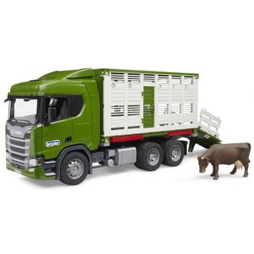Bruder Camion Betaillere Scania Avec 1 Vache - 53,5×18,5×26,5cm - Transport Animaux, Bovin - Set Vehicule Agricole + Carte
