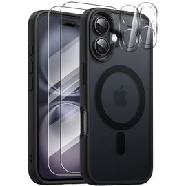 Coque Pour Iphone 16, Protection Translucide Avec Anneau Magnétique + 2 Verres Trempés Et 2 Vitres Caméras Arrières - Booling