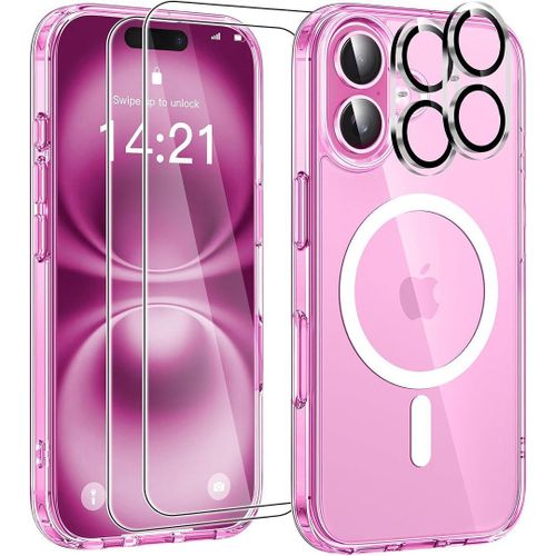 Coque Pour Iphone 16 Avec Cercle Magnétique + 2 Verres Trempés Et 2 Vitres Caméra Arrière - Booling