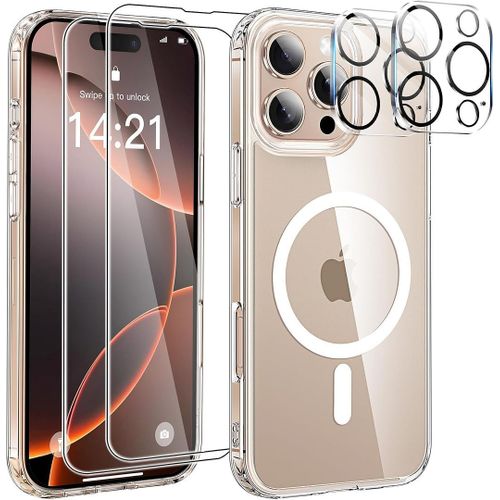 Coque Pour Iphone 16 Pro Max Avec Anneau Magnétique + 2 Verres Trempés + 2 Vitres Caméras Arrières - Booling