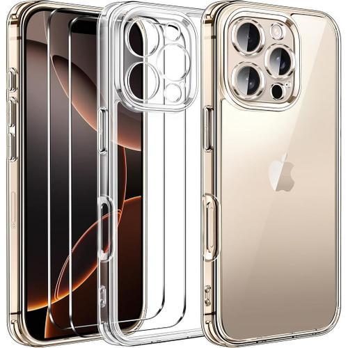 Coque + 2 Verres Trempés Pour Iphone 16 Pro Max - Coque Silicone Souple Antichoc Transparent - Booling