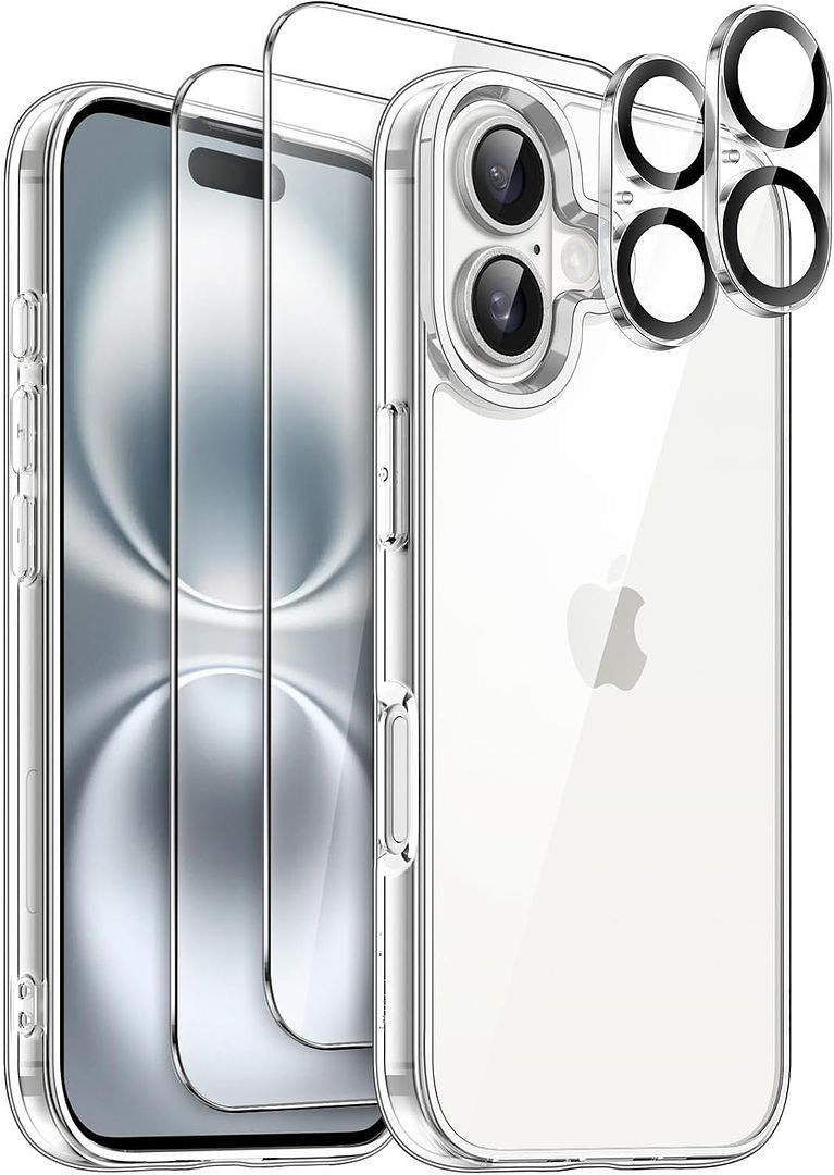 Coque pour iPhone 16, Coque Silicone Souple Transparent + 2