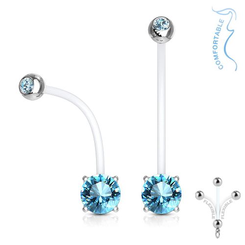 Piercing Nombril Grossesse Pierre Zirconium Bébé Maternité Longue Barre Acrylique Retainer Bioflex Elena Bleu Lovepiercing