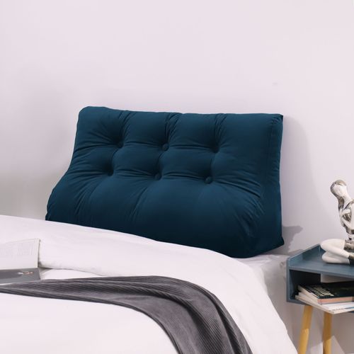 Vercart Compensé Coussin De Lecture Triangulaire De Repos Au Lit Dossier Tête De Lit Soutien Dorsal Oreiller Décoratif, Bleu Velours