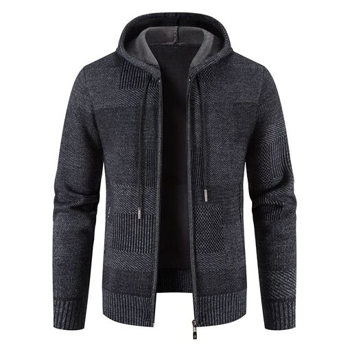 Gilet Zippé Homme à Capuche Chaud Doublé Polaire Cardigan en Tricot Epais Manches Longues Automne Hiver | Rakuten