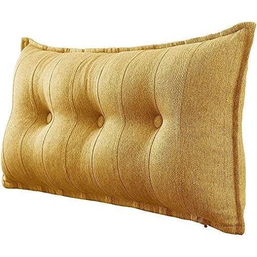 Vercart Grand Oreiller De Lit Décoratif, Coussin De Lecture Capitonné De Boutons, Oreiller De Corps Pour Dormeur Latéral, Jaune Mélange De Lin