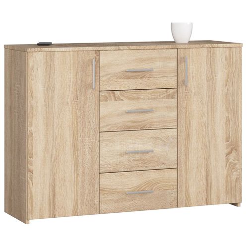 Commode Akord K45 Chene Sonoma 110 Cm 2 Portes 4 Tiroirs Façade Chene Sonoma 4 Étageres 110x35x80 Cm