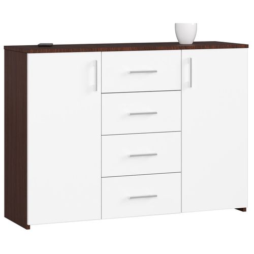 Commode Akord K45 Wengé 110 Cm 2 Portes 4 Tiroirs Façade Blanche 4 Étageres 110x35x80 Cm