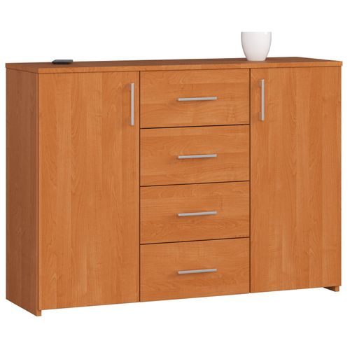 Commode Akord K45 Aulne 110 Cm 2 Portes 4 Tiroirs Façade Aulne 4 Étageres 110x35x80 Cm