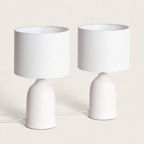 Pack De 2 Lampes À Poser Céramique Et Tissu Barva Blanc