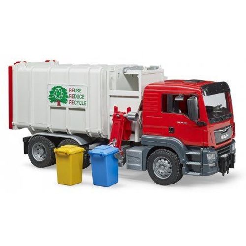 Camion Poubelle Man Tgs 54cm Chargement Lateral - Collecte Dechets, Ordures, Recyclage - Bruder Ville - Set Vehicule 1:16 + Carte