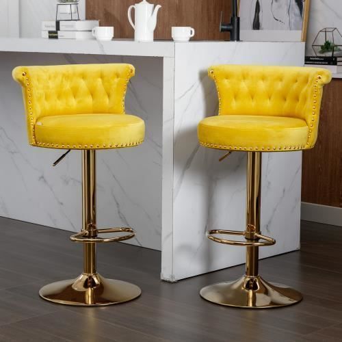 Tabourets De Bar - Non Spécifié - 2pc-Set - Jaune - Réglable En Hauteur - Pivotant 360°