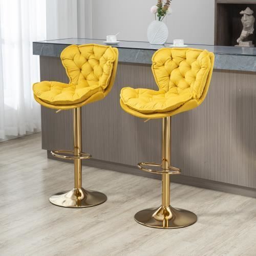Tabourets De Bar - Non Spécifié - 2pc-Set - Jaune - Réglable En Hauteur - Pivotant 360°