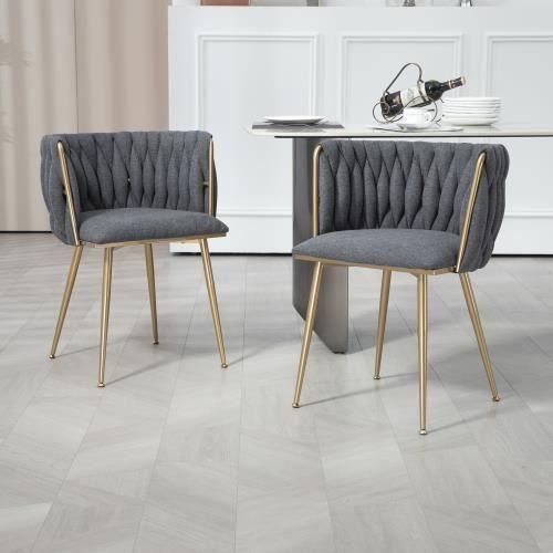 Casual Dining Chair Sofa Chair Tissu De Lin Rembourré Fauteuil De Salon (Pieds En Fer) 2pcs-Set,Gris