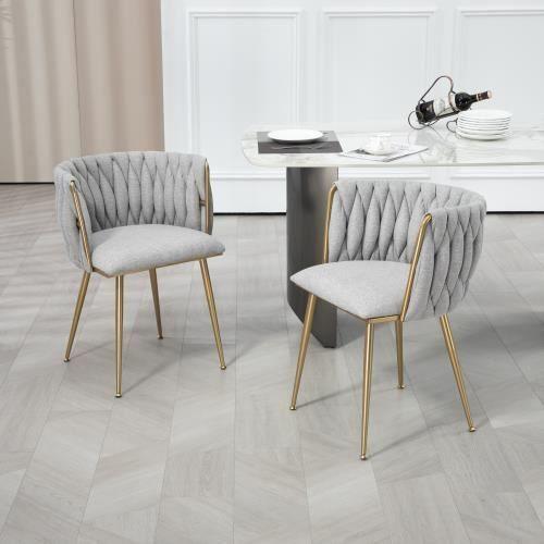 Casual Dining Chair Sofa Chair Tissu De Lin Rembourré Fauteuil De Salon (Pieds En Fer) 2pcs-Set,Gris Clair