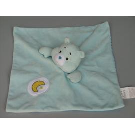 Doudou plat Bisounours grelot bleu lune étoiles CARE BEARS